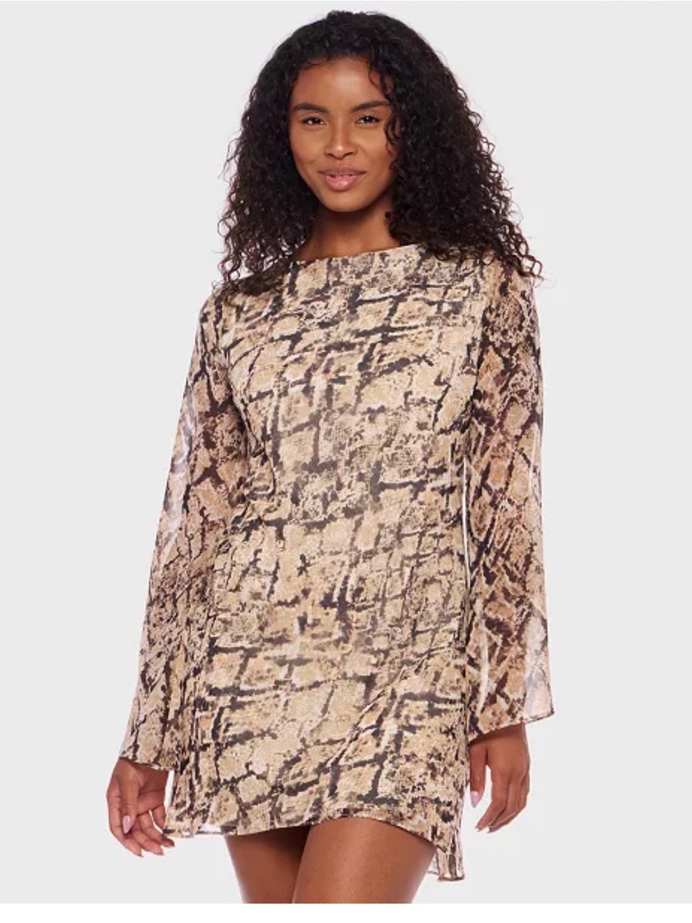 B Darlin - Juniors' Snake-Print Tie-Back Long-Sleeve Short Dress size 7/8 & 9/10